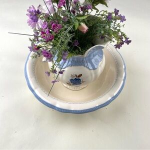 Handmade Floral Ceramic Pitcher and Bowl Set